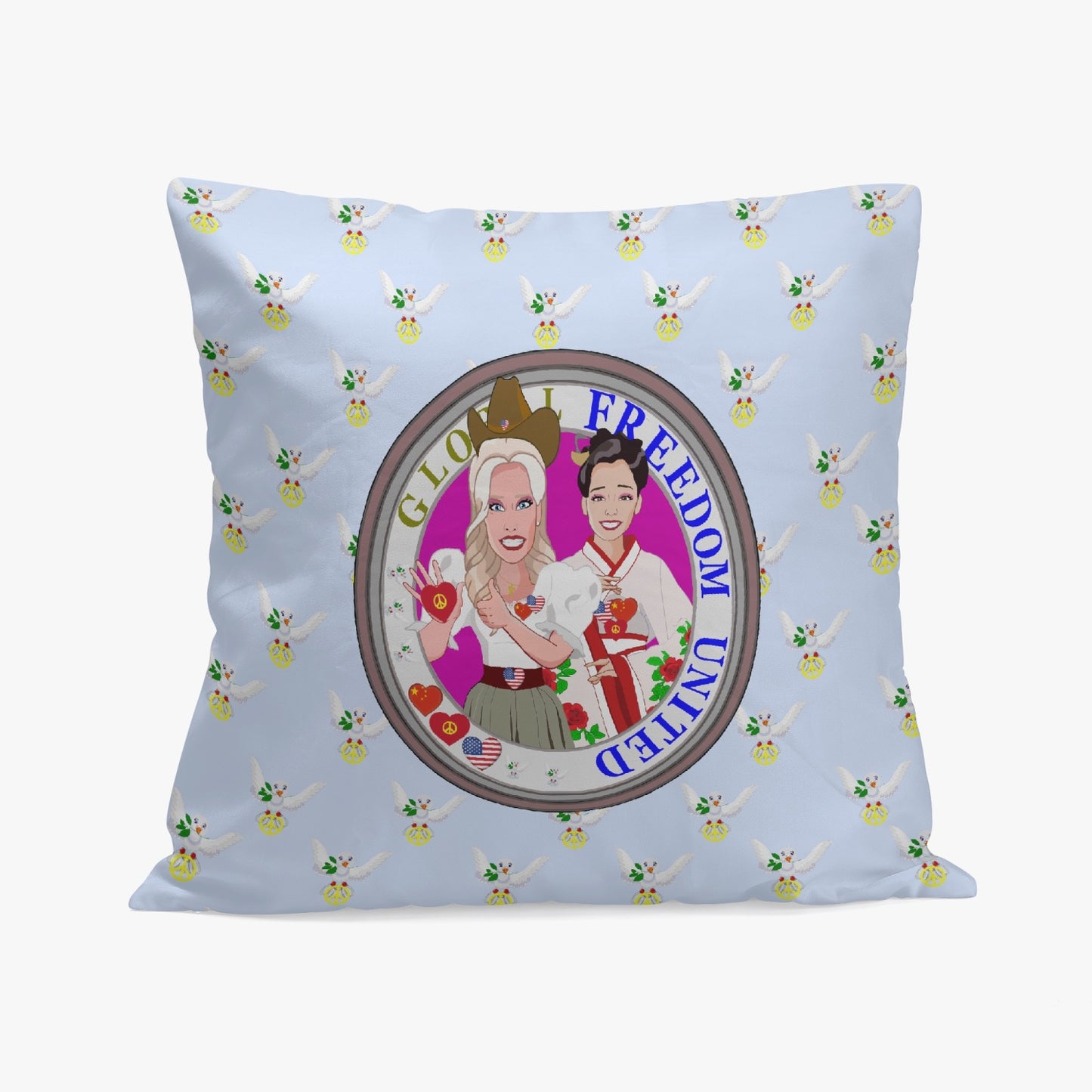 GLOBAL FREEDOM UNITED WOMEN USA & CHINA OLD PEACE LIGHT BLUE 18'' Square Pillow Cover