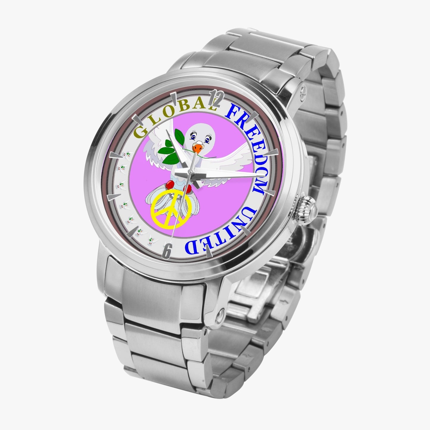 GLOBAL FREEDOM UNITED DOVE OF PEACE OLD PEACE FLIEDER New Steel Strap Automatic Watch (With Indicators)