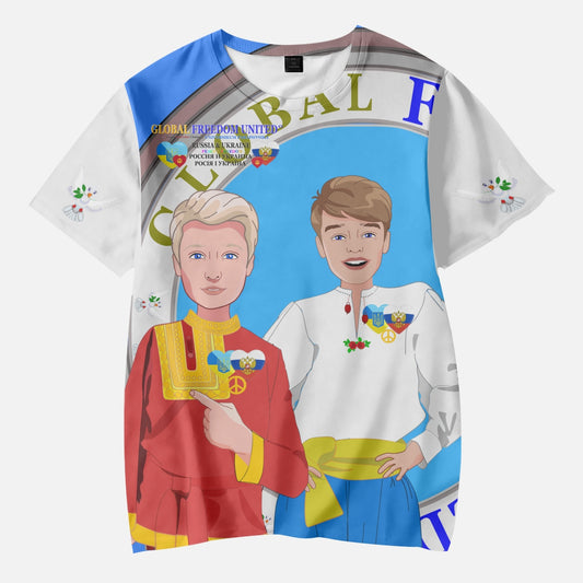 GLOBAL FREEDOM UNITED BOYS UKRAINE & RUSSIA OLD PEACE BLUE AOP Kids' Short T-Shirts