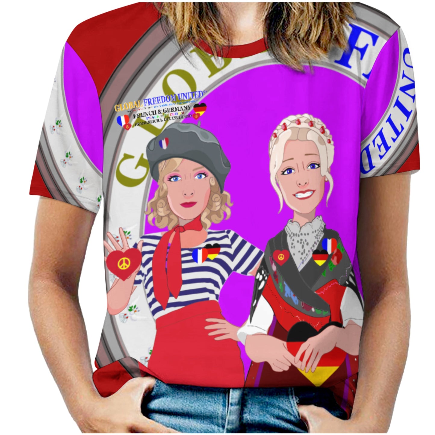 Women´s T-shirt 2 GLOBAL FREEDOM UNITED© Women French & Germany Red