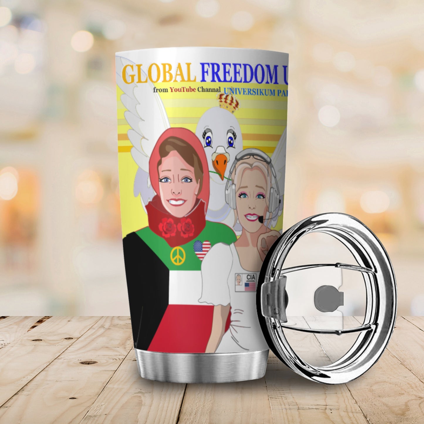 Tumbler Global Freedom United Women Kuwait & Usa Old Peace Yellow