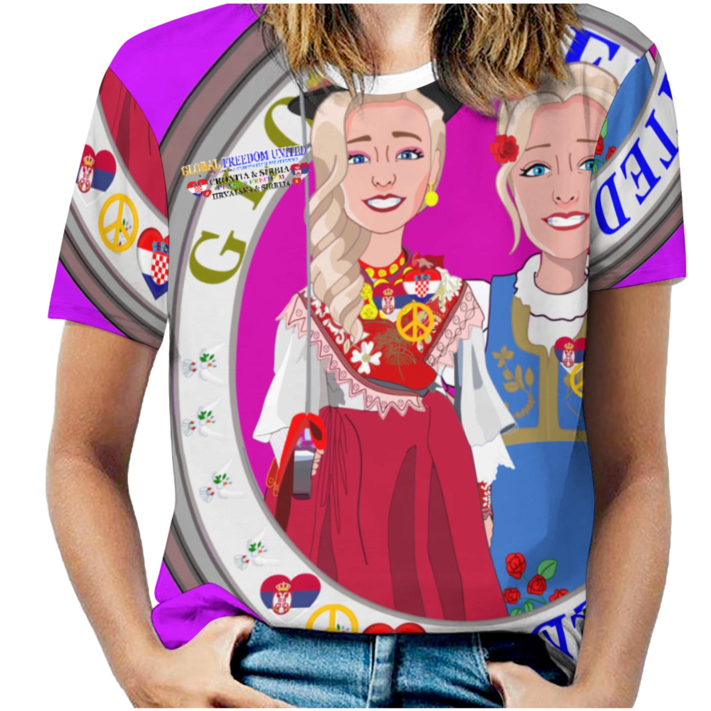 Women´s T-shirt 2 GLOBAL FREEDOM UNITED© Women Croatia & Serbia Blondi Lilac