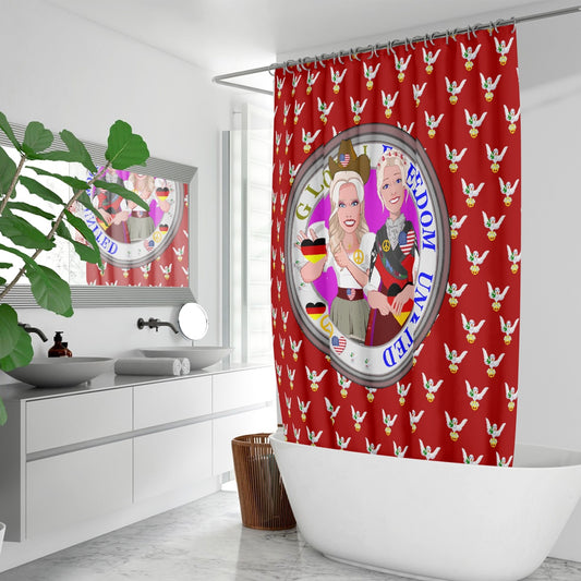 SHOWER CURTAIN GLOBAL FREEDOM UNITED WOMEN GERMANY & USA OLD PEACE RED
