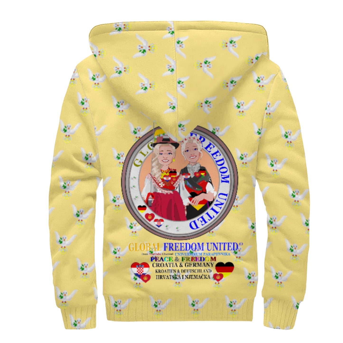 Plush Hoodie GLOBAL FREEDOM UNITED© Women Croatia & Germany V2 Yellow