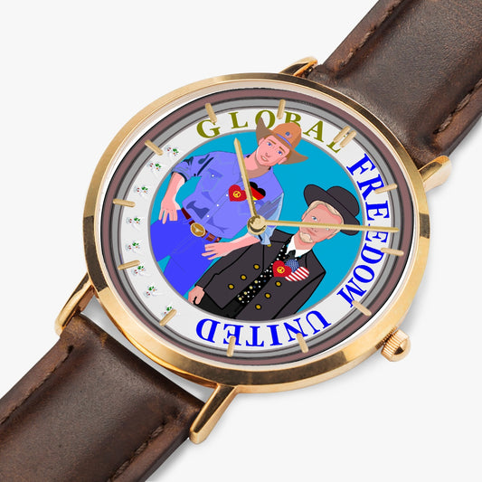 Hot Selling Ultra-Thin Leather Strap Quartz Watch (Rose Gold With Indicators) GLOBAL FREEDOM UNITED MEN USA & GERMANY OLD PEACE