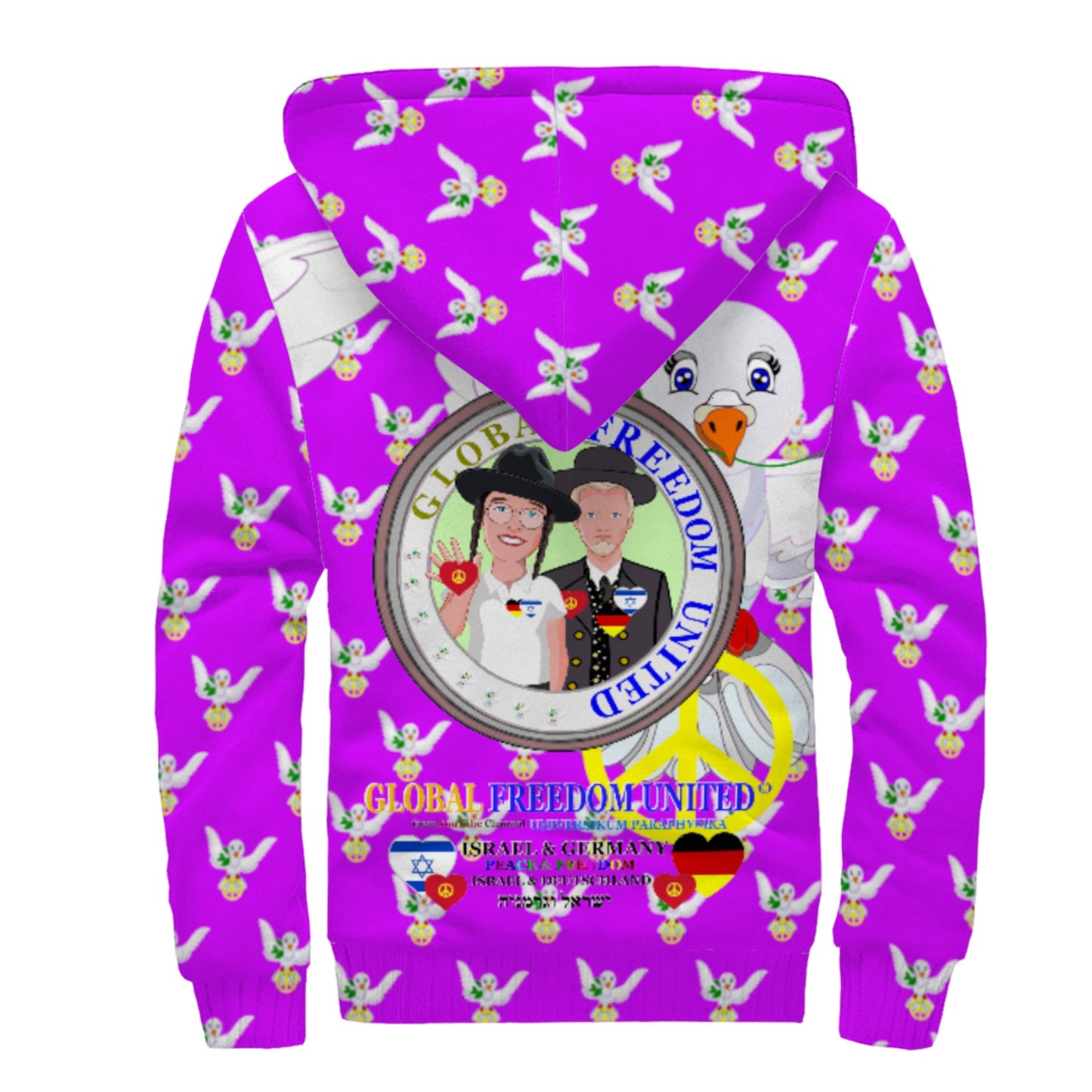 Plush Hoodie GLOBAL FREEDOM UNITED© Men Israel & Germany Lilac