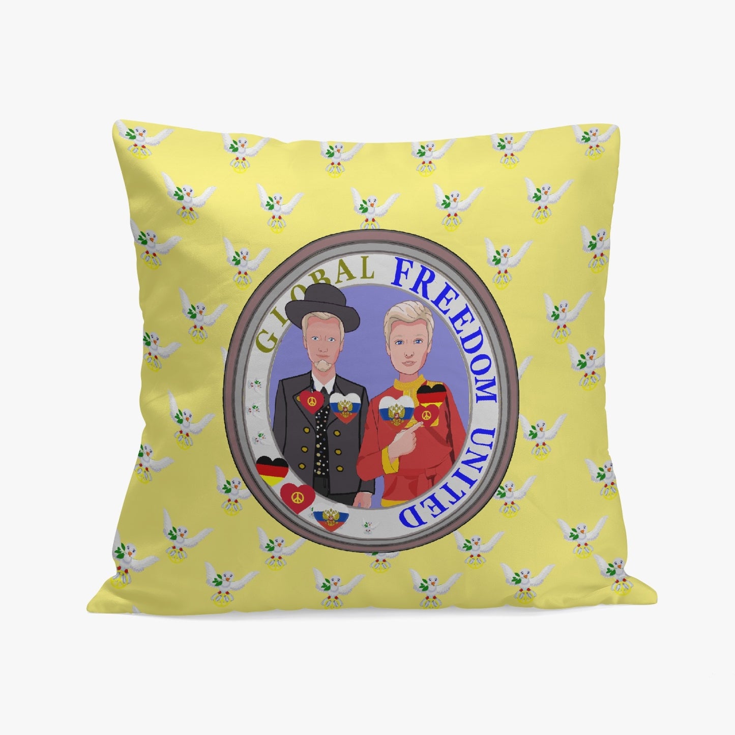 GLOBAL FREEDOM UNITED© Men GERMANY & RUSSIA Yellow 18'' Square Pillow Cover