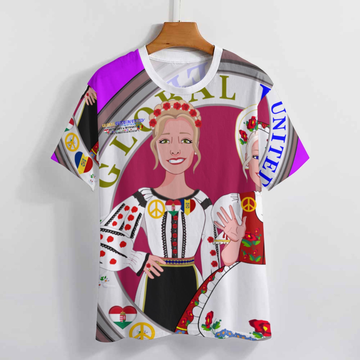 Full Print T-shirt 3 GLOBAL FREEDOM UNITED© Women Romania & Hungary Lilac
