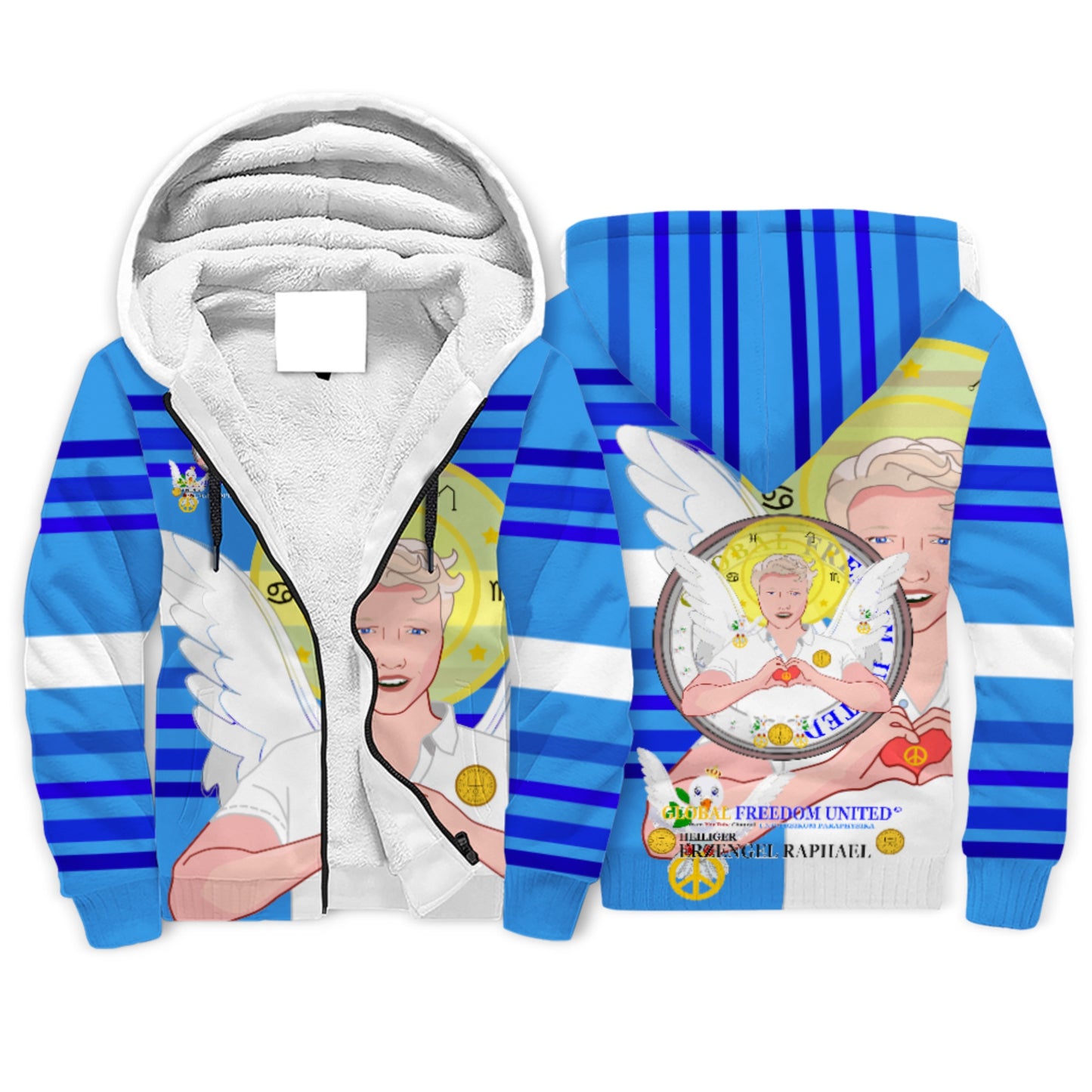 Plush Hoodie Global Freedom United Archangel Raphael German Deep Blue