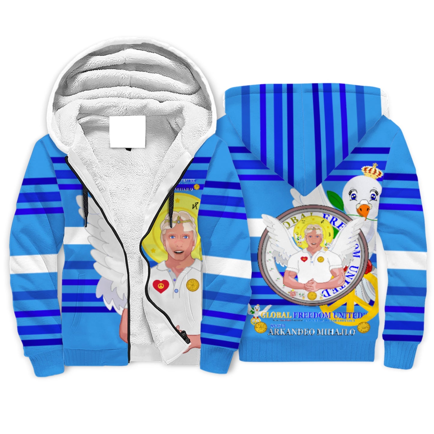 Plush Hoodie Global Freedom United Archangel Michael Croatia V2 Deep Blue