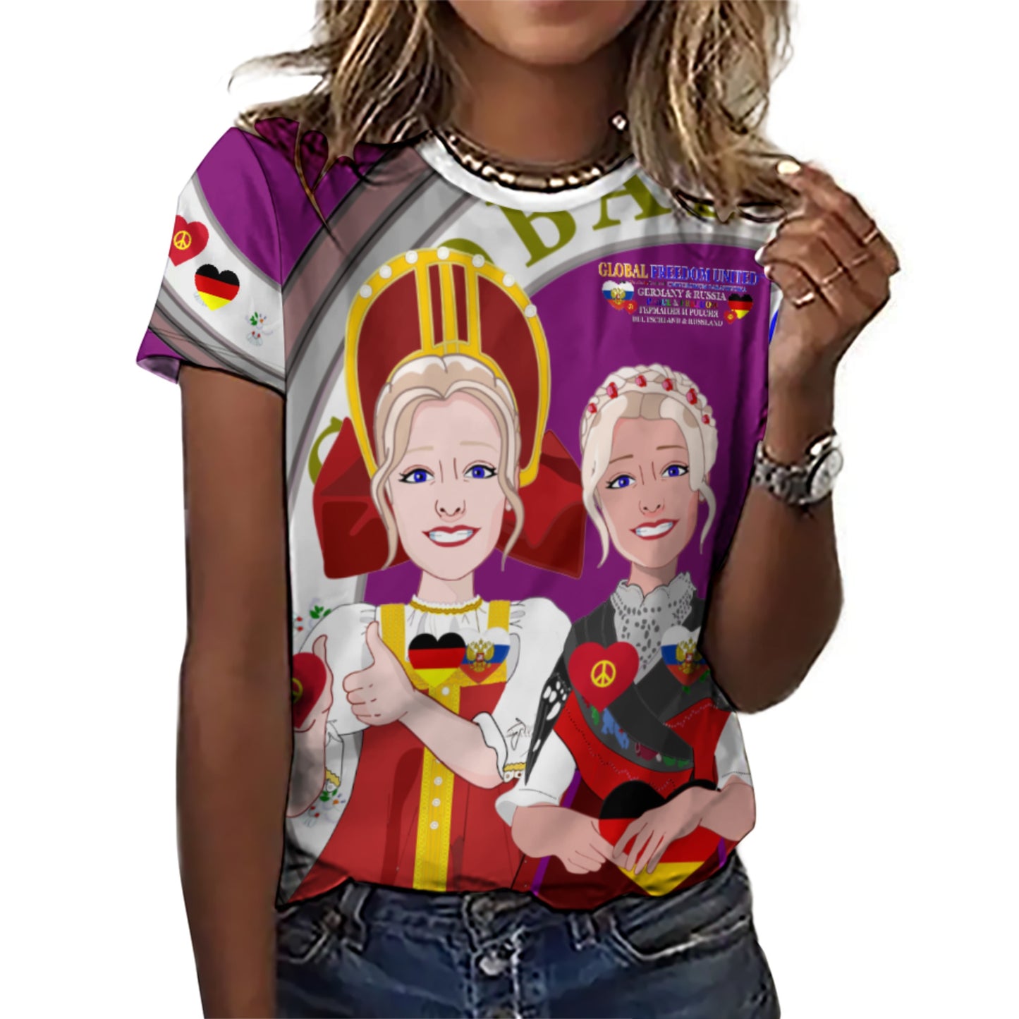 Women´s T-shirt 3 GLOBAL FREEDOM UNITED© Women RUSSIA & GERMANY Lilac