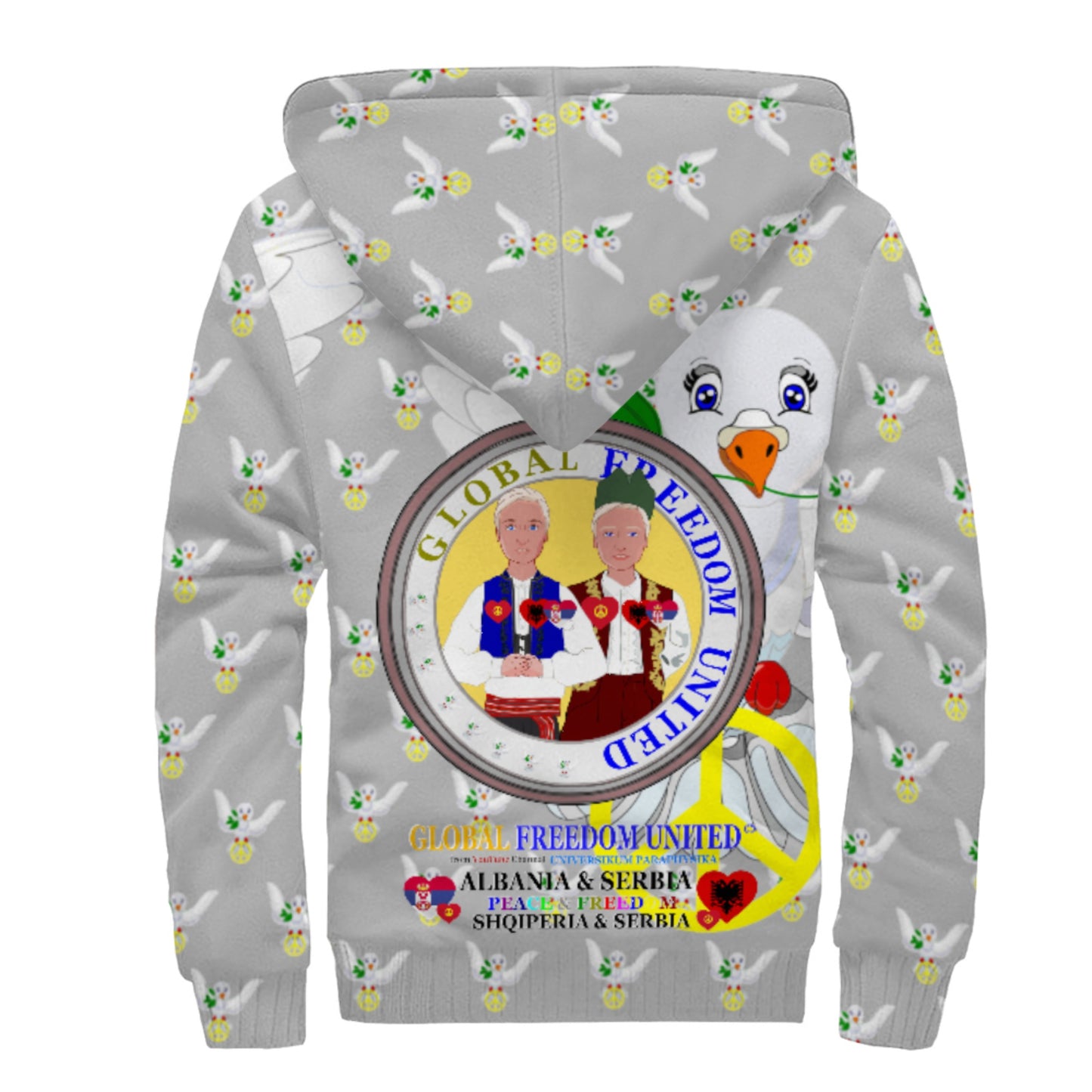 Plush Hoodie GLOBAL FREEDOM UNITED© Men Albania & Serbia Grey