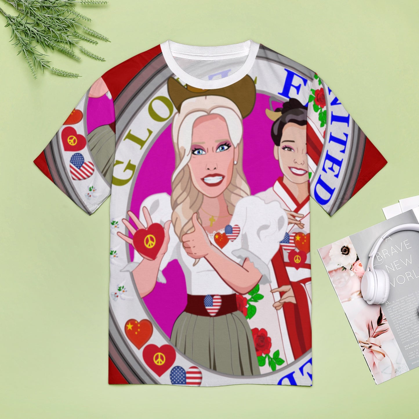 Women´s T-shirt 3 GLOBAL FREEDOM UNITED© Women USA & China Red