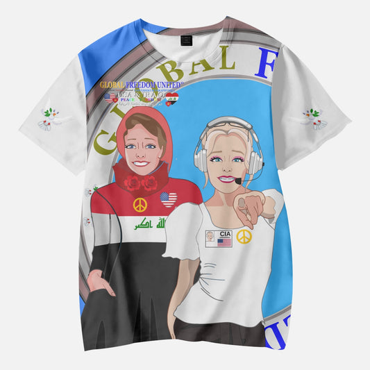 GLOBAL FREEDODM UNITED GIRLS IRAQ & USA OLD PEACE BLUE AOP Kids' Short T-Shirts