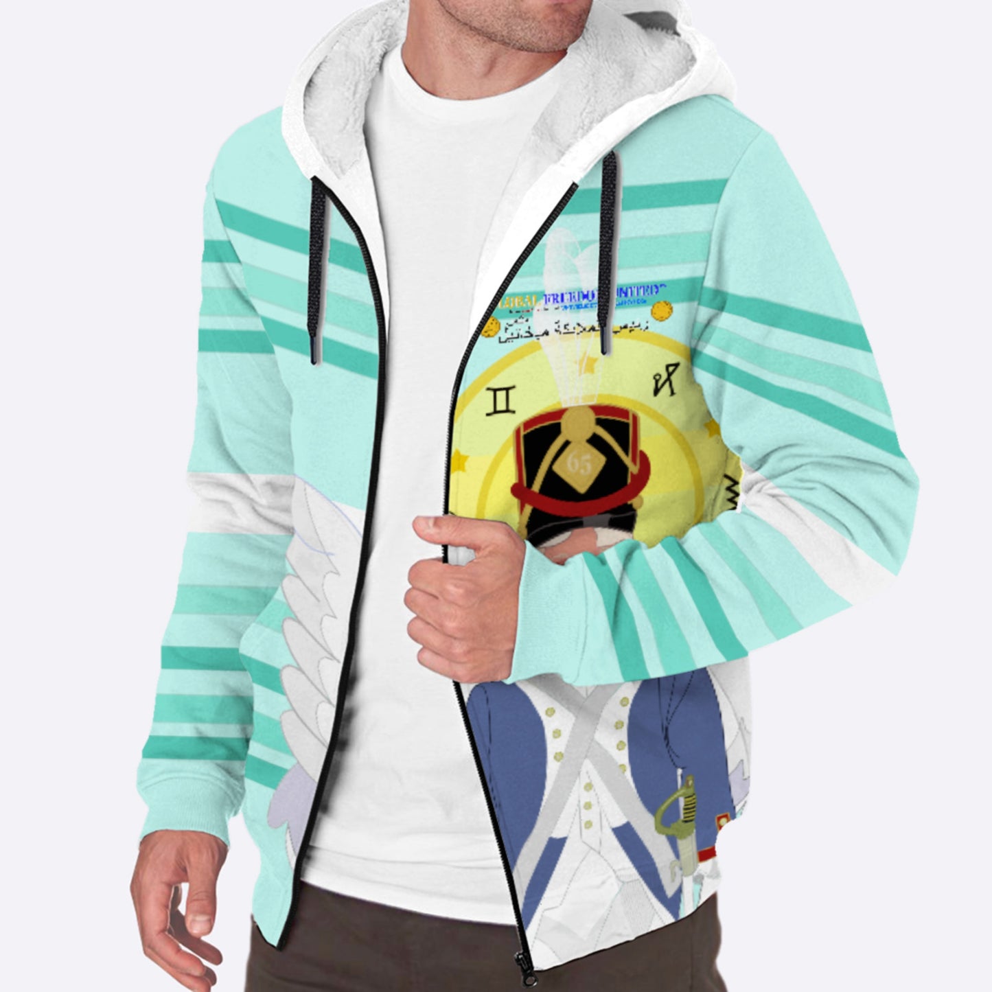 Plush Hoodie Global Freedom United Archangel Michael Arabic V3 Light Green