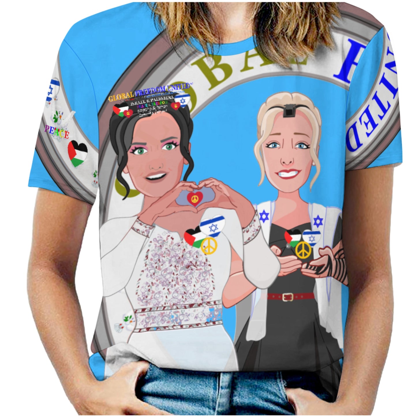 Women´s T-shirt 3 GLOBAL FREEDOM UNITED© Women Palestina & Israel Blue