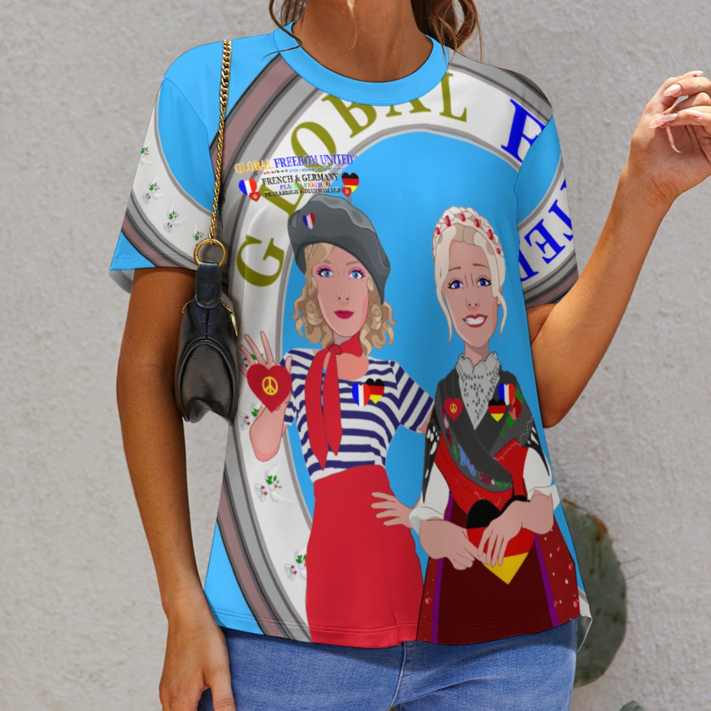 Women´s T-shirt 2 GLOBAL FREEDOM UNITED© Women French & Germany Blue