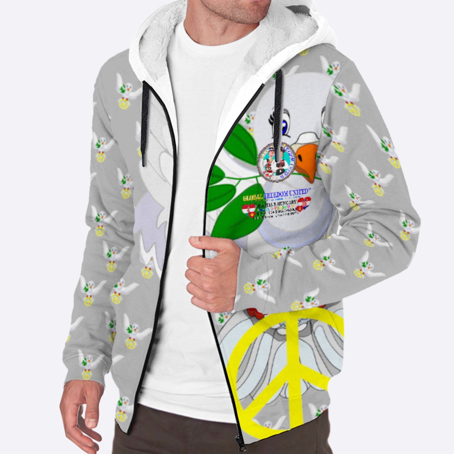 Plush Hoodie GLOBAL FREEDOM UNITED© Men Croatia & Hungary Grey