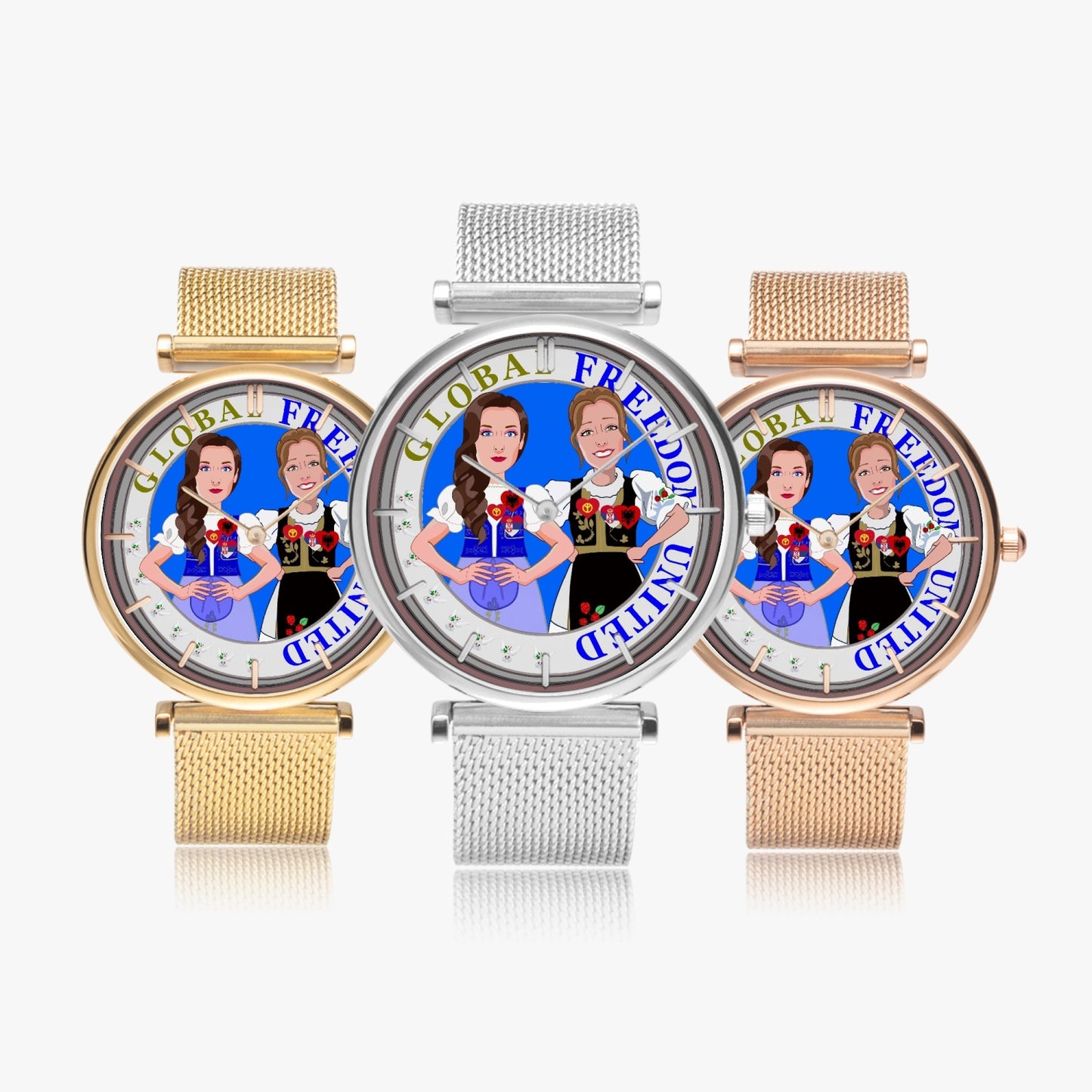 GLOBAL FREEDOM UNITED WOMEN ALBANIA & SERBIA NEW PEACE New Stylish Ultra-Thin Quartz Watch (With Indicators)