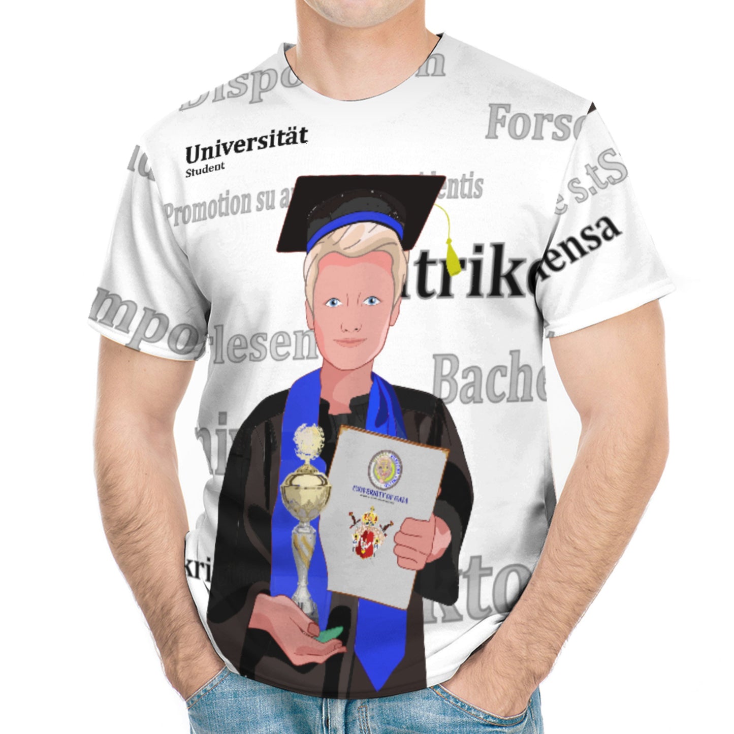 Men´s T-shirt Global Freedom United Students Boy Gold Place Blond Hair