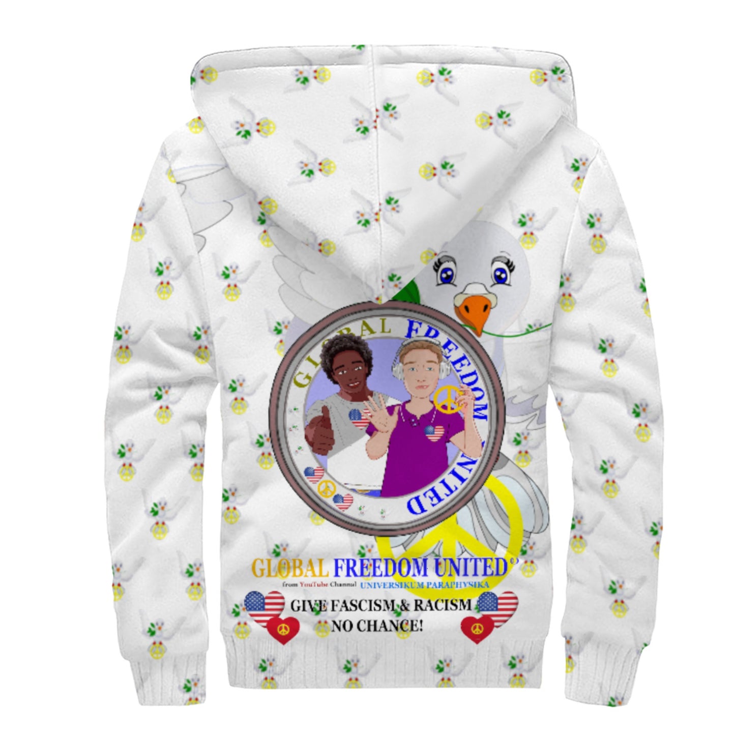 Plush Hoodie GLOBAL FREEDOM UNITED© Men Anti Fascism & Racism USA Wight