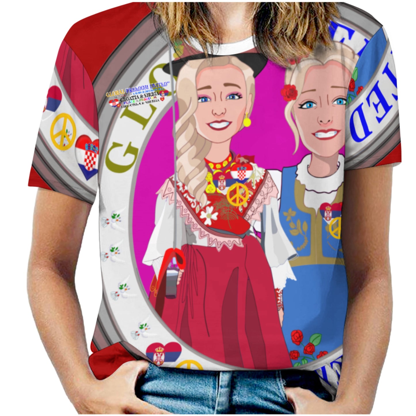 Women´s T-shirt 2 GLOBAL FREEDOM UNITED© Women Croatia & Serbia Blondi Red