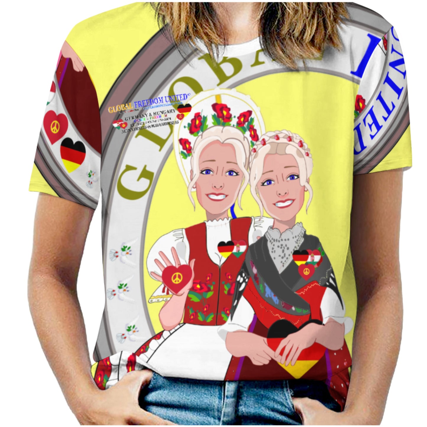 Women´s T-shirt 3 GLOBAL FREEDOM UNITED© Women Germany & Hungary Yellow