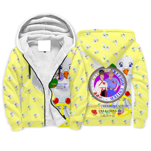 Plush Hoodie GLOBAL FREEDOM UNITED© Men China & USA Yellow