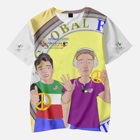GLOBAL FREEDOM UNITED BOYS KUWAIT & USA OLD PEACE YELLOW AOP Kids' Short T-Shirts