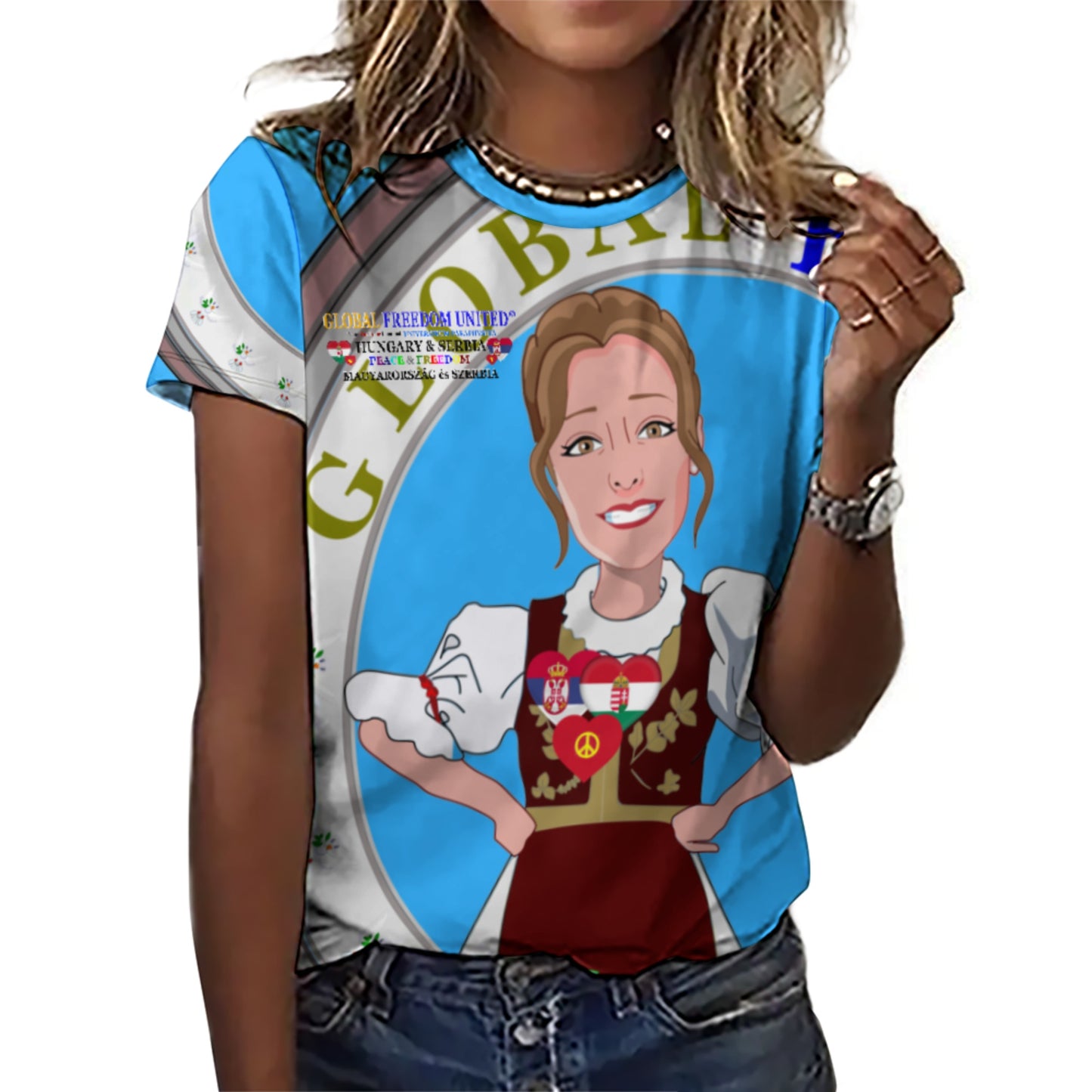 Women´s T-shirt 2 GLOBAL FREEDOM UNITED© Serbia & Hungary Blue