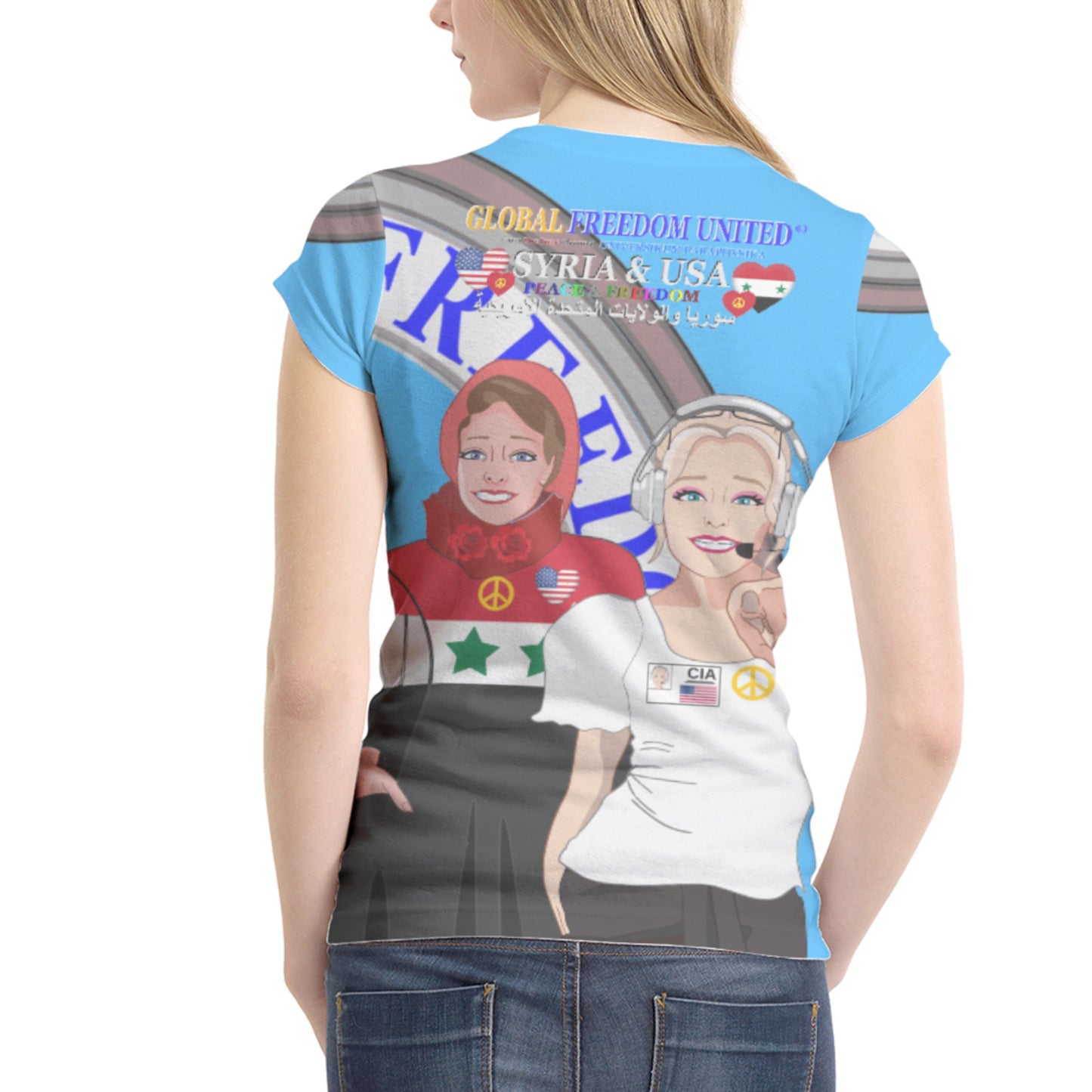 Women´s T-shirt 2 Global Freedom United Syria & Usa Old Peace Blue