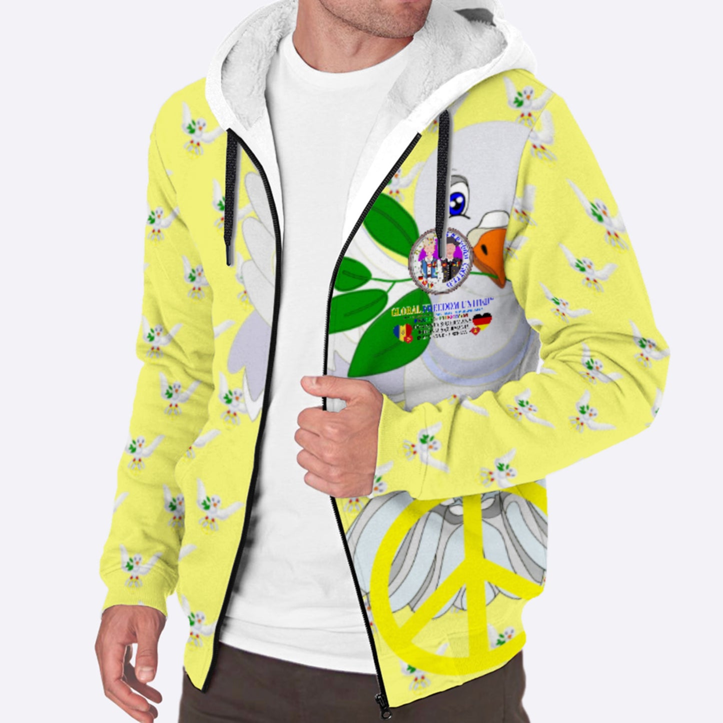 Plush Hoodie GLOBAL FREEDOM UNITED© Men Romania & Germany Yellow