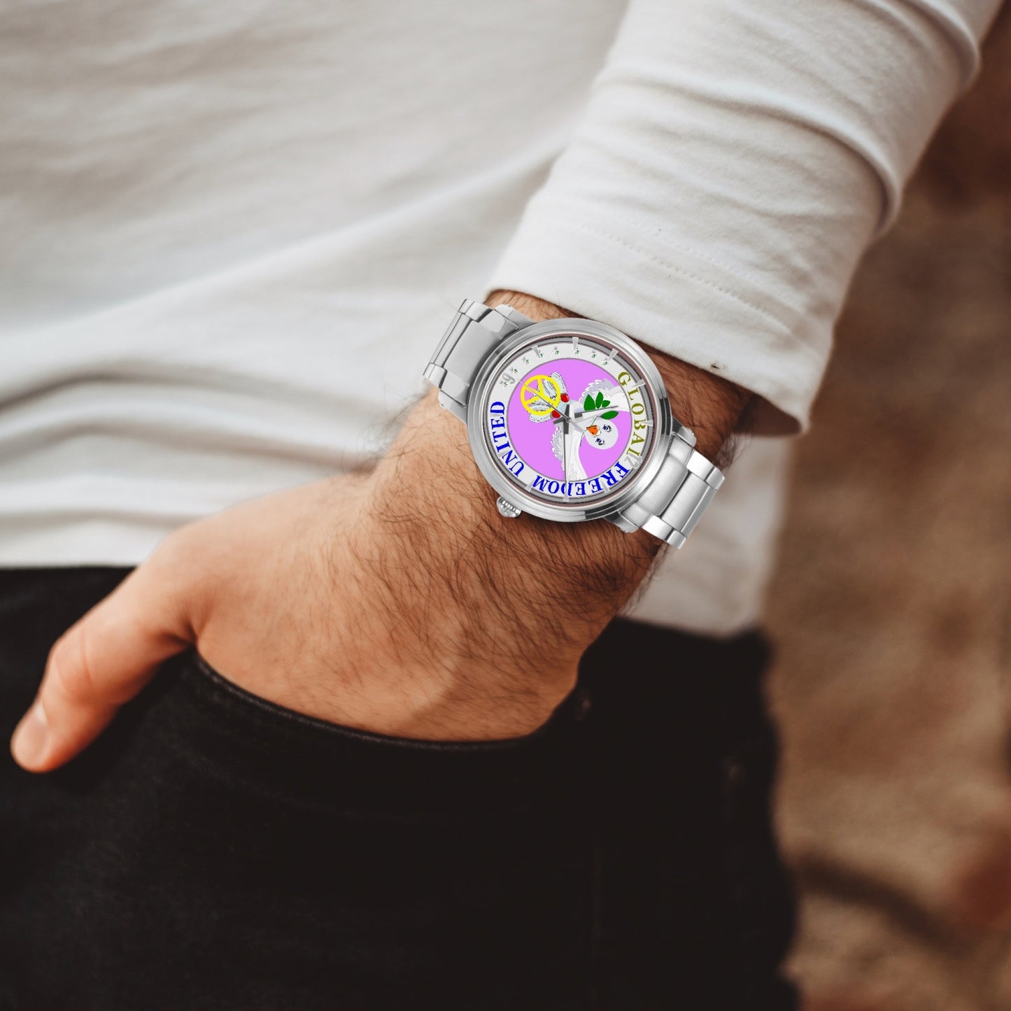 GLOBAL FREEDOM UNITED DOVE OF PEACE OLD PEACE FLIEDER New Steel Strap Automatic Watch (With Indicators)