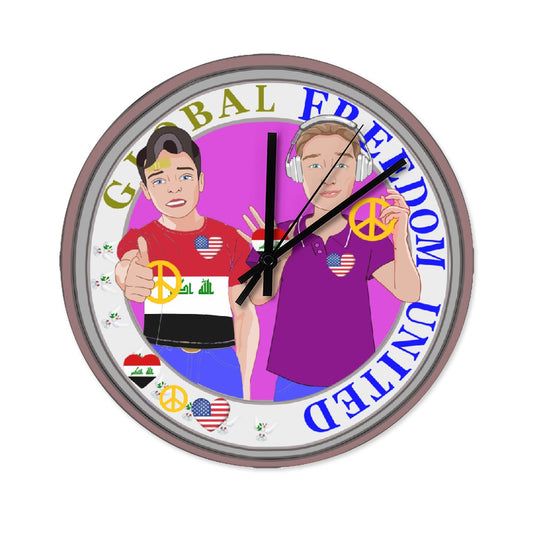 Wooden Wall Clock Without Scale GLOBAL FREEDOM UNITED© Men Iraq & USA