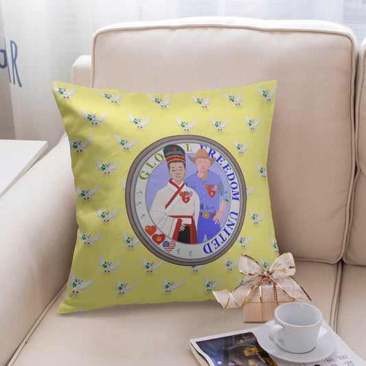 GLOBAL FREEDOM UNITED© Men USA & CHINA YELLOW 18'' Square Pillow Cover