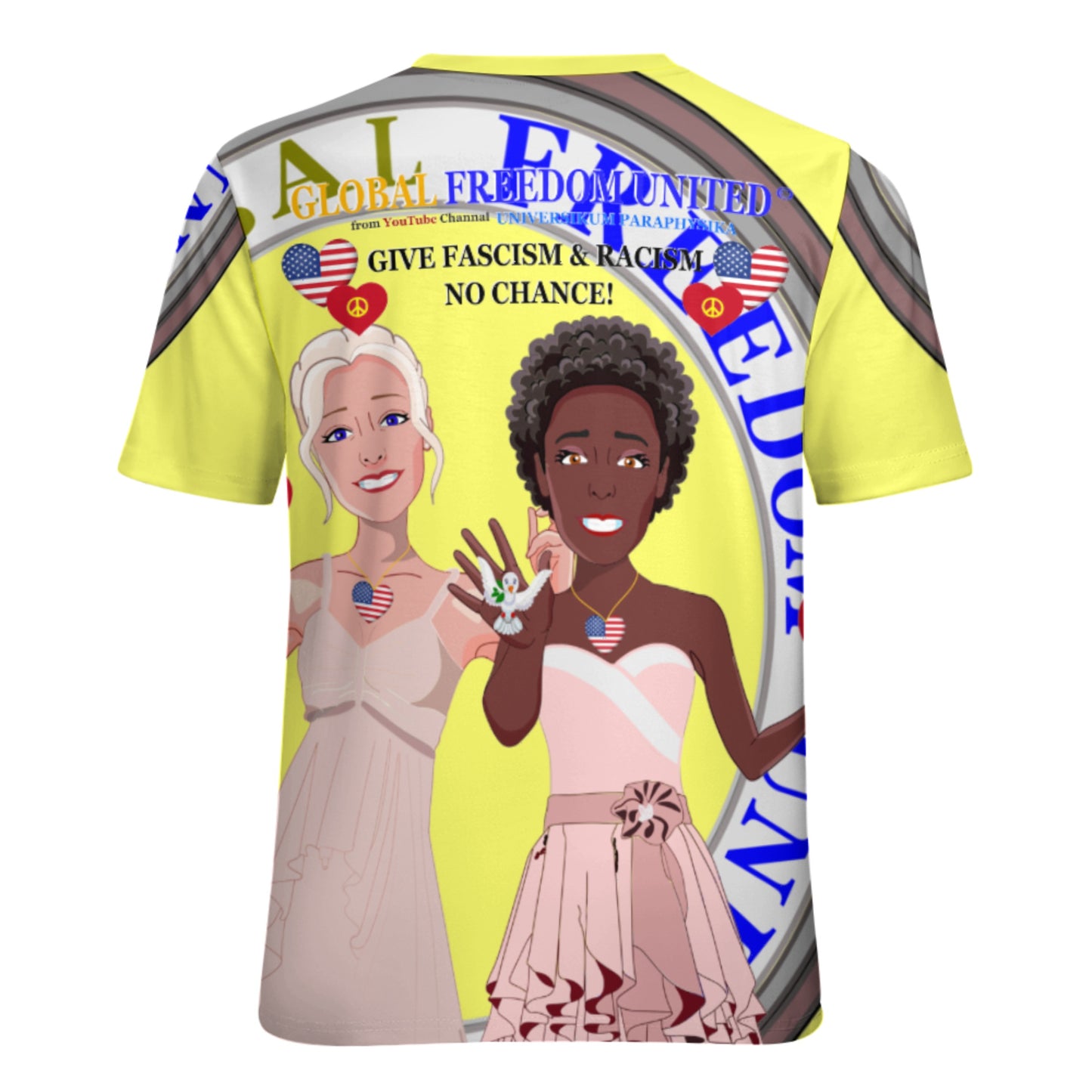 Women´s T-Shirt 3 GLOBAL FREEDOM UNITED© Women Anti Fascism & Racism USA Yellow
