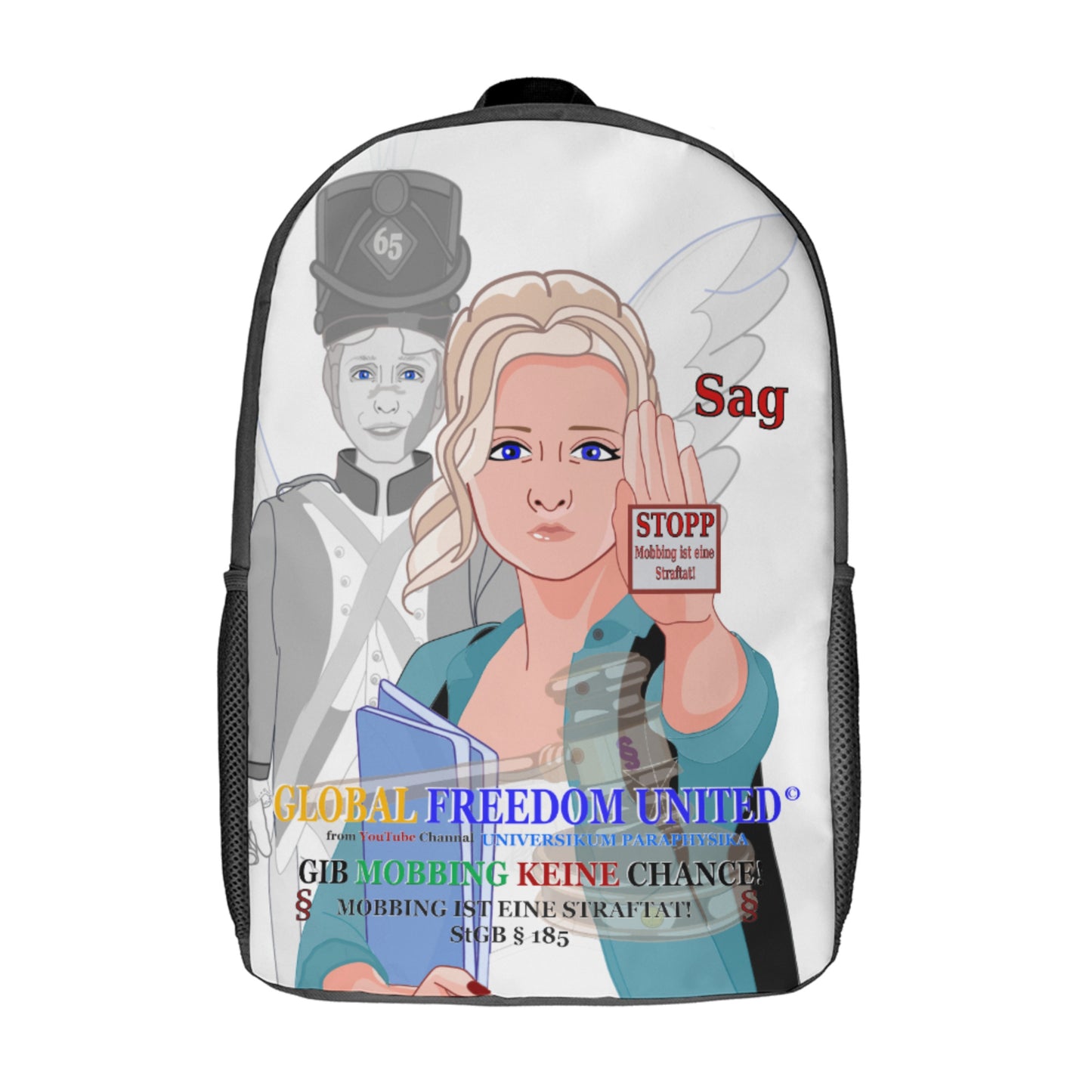 Anti Mobbing 17 Inch Shoulder Backpack Global Freedom United Deutschland V1