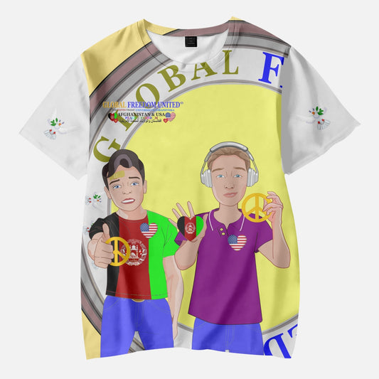 GLOBAL FREEDOM UNITED© Boy AFGHANISTAN & USA YELLOW AOP Kids' Short T-Shirts