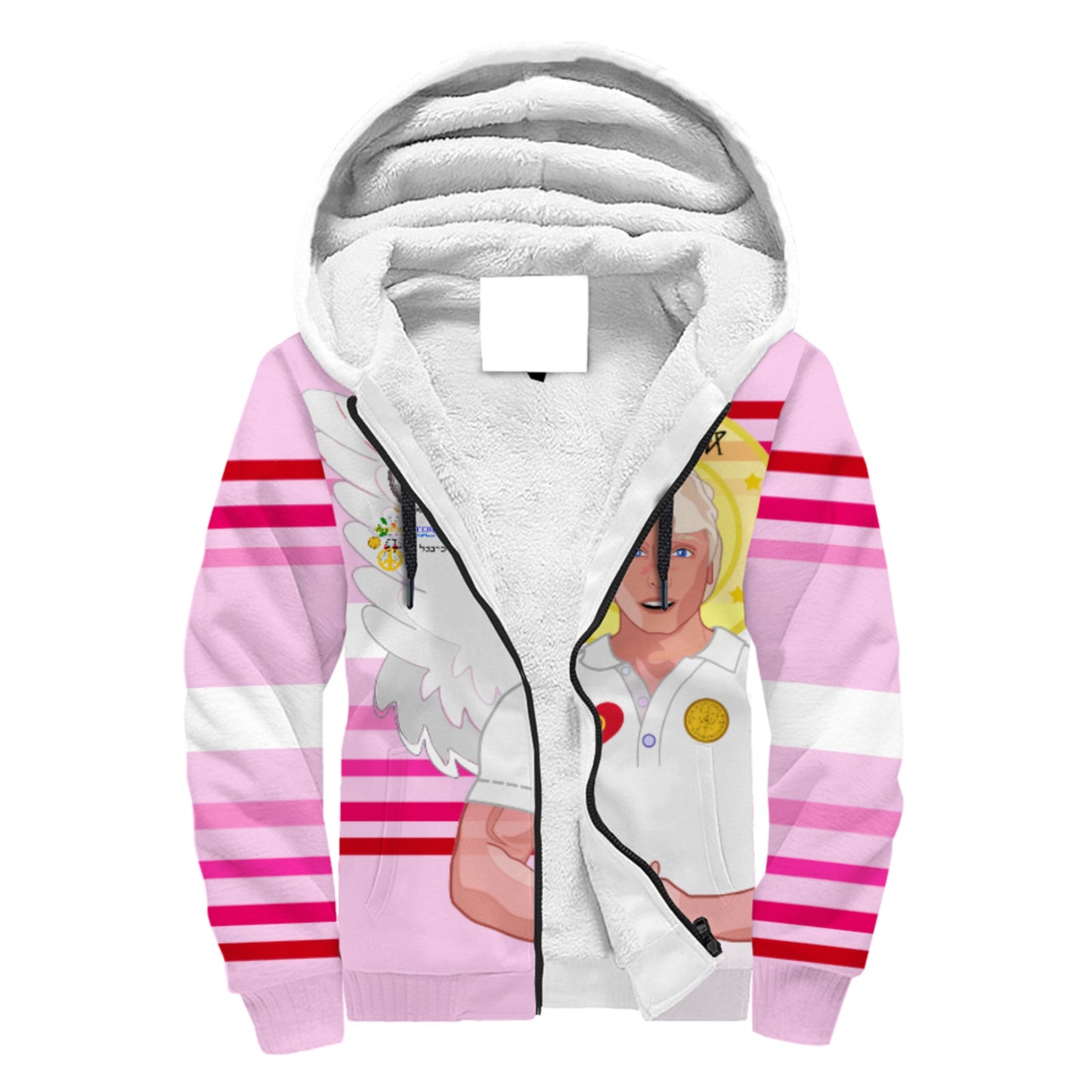 Plush Hoodie Global Freedom United Archangel Michael Hebrew  Pink2