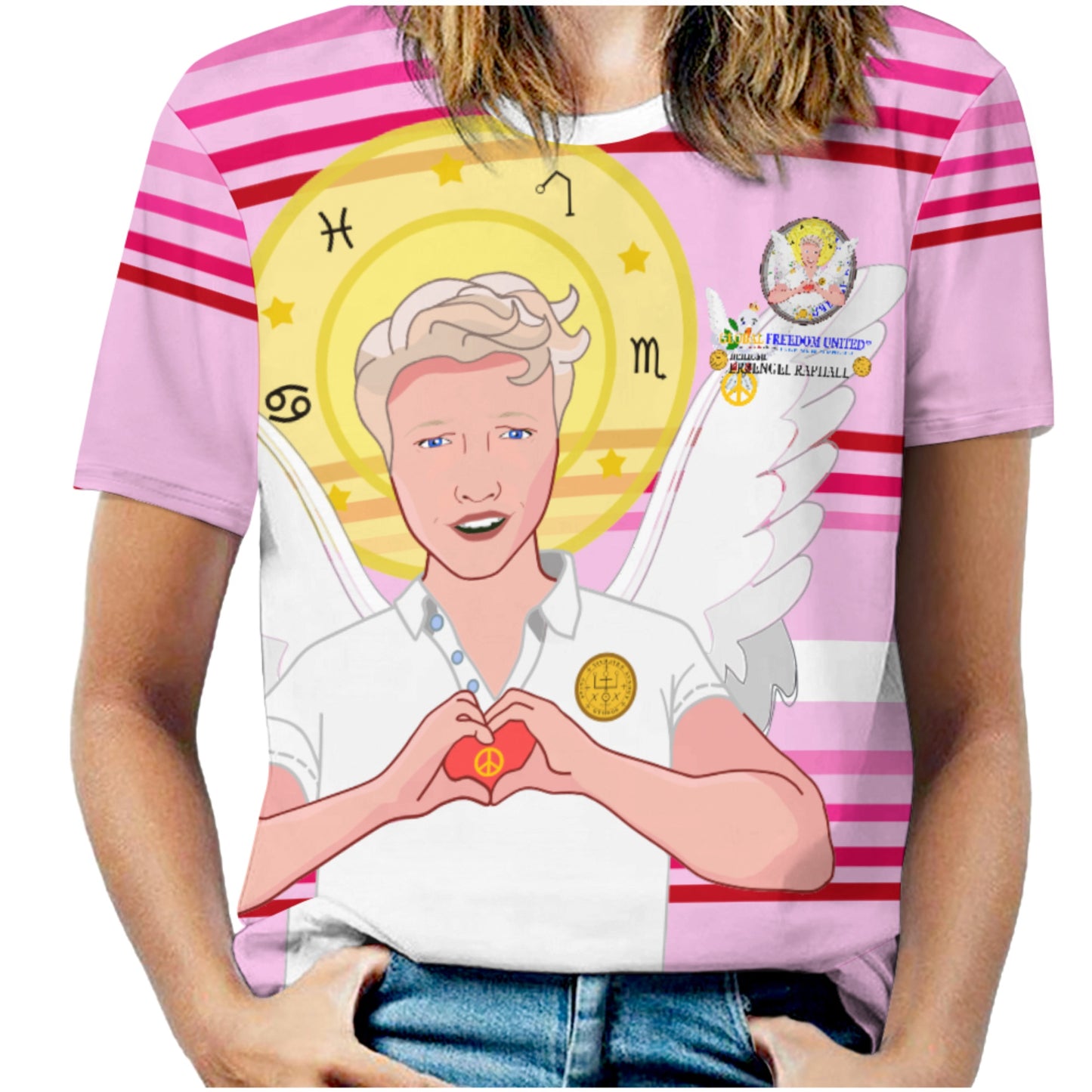 Women´s T-shirt 2 GLOBAL FREEDOM UNITED© Archangel Rafael German Pink2