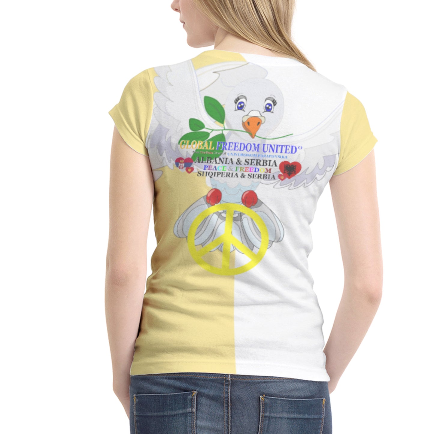 Women´s T-shirt 1 GLOBAL FREEDOM UNITED© Women Albania & Serbia Yellow