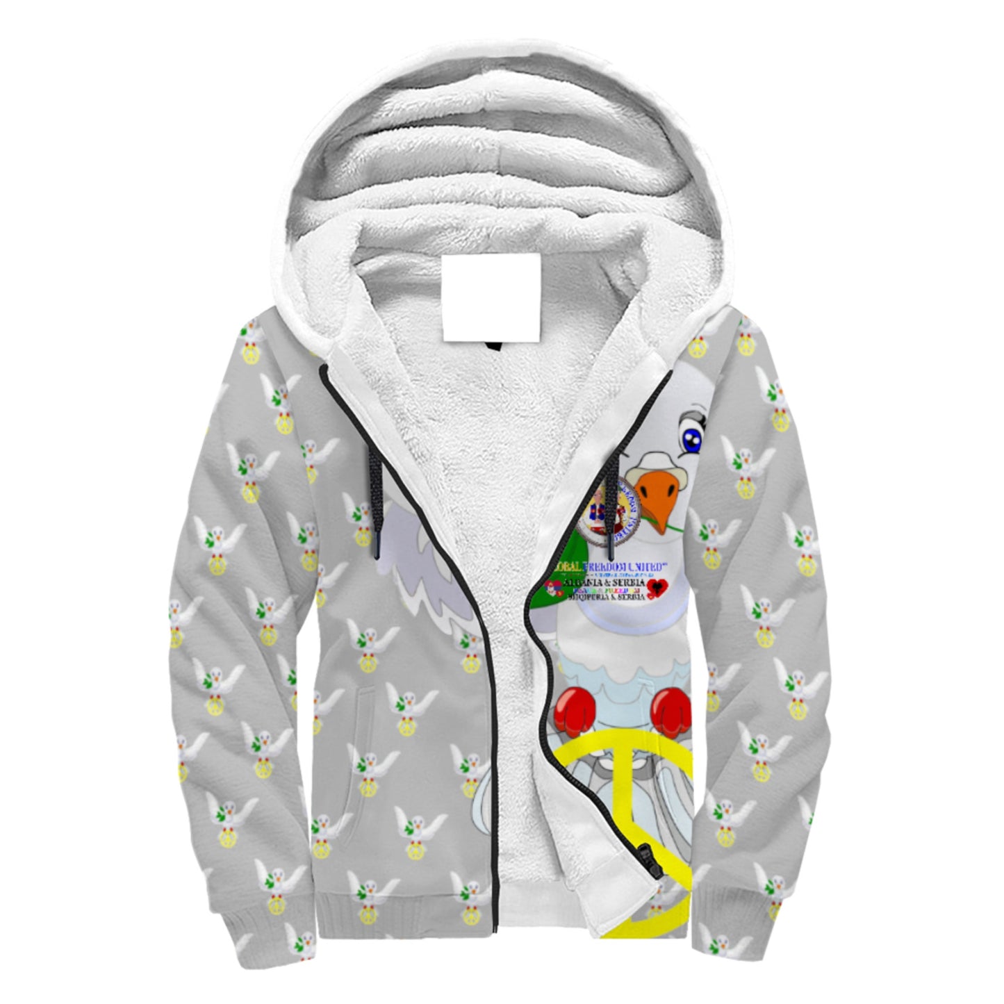 Plush Hoodie GLOBAL FREEDOM UNITED© Men Albania & Serbia Grey