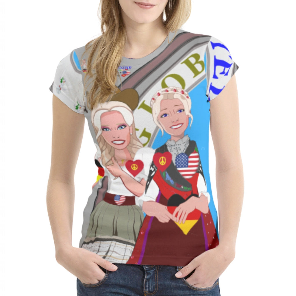 Women´s T-shirt GLOBAL FREEDOM UNITED© Women USA & Germany Grey