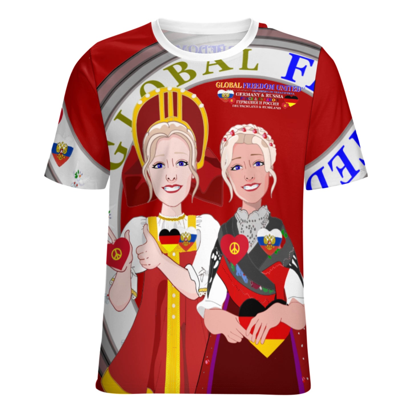 Women´s T-shirt 3 GLOBAL FREEDOM UNITED© Women RUSSIA & GERMANY Red