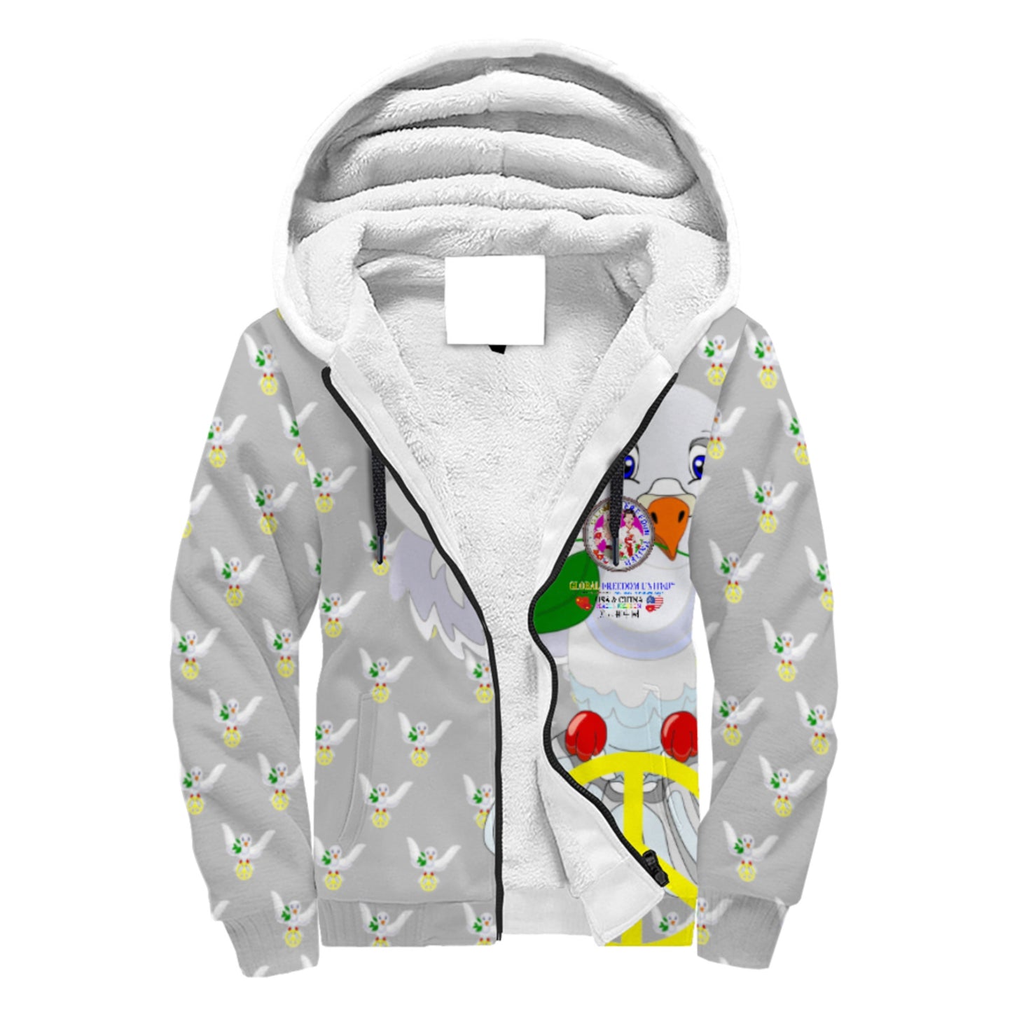 Plush Hoodie GLOBAL FREEDOM UNITED© Women USA & China Grey