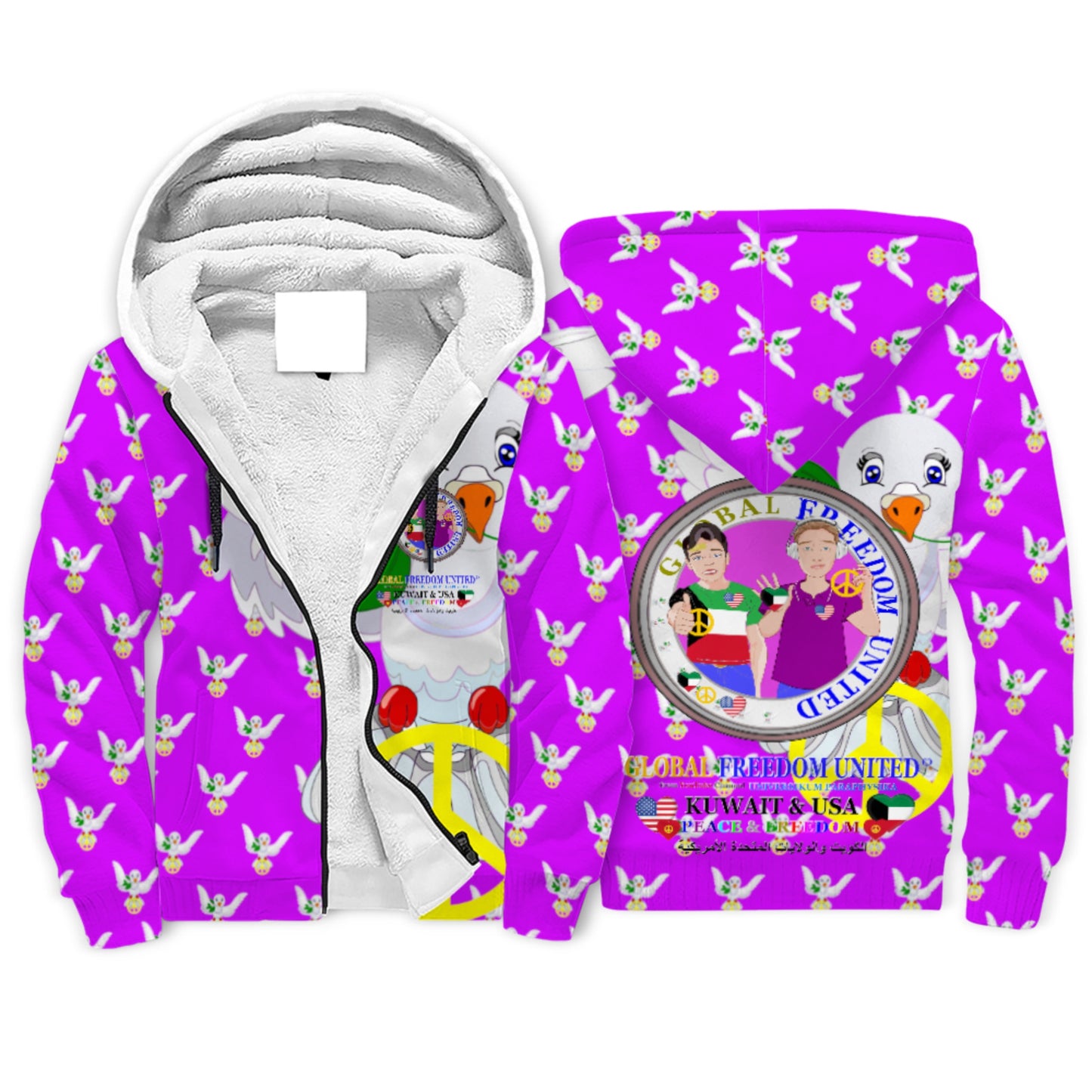 Plush Hoodie GLOBAL FREEDOM UNITED© Men Kuwait & USA Lilac
