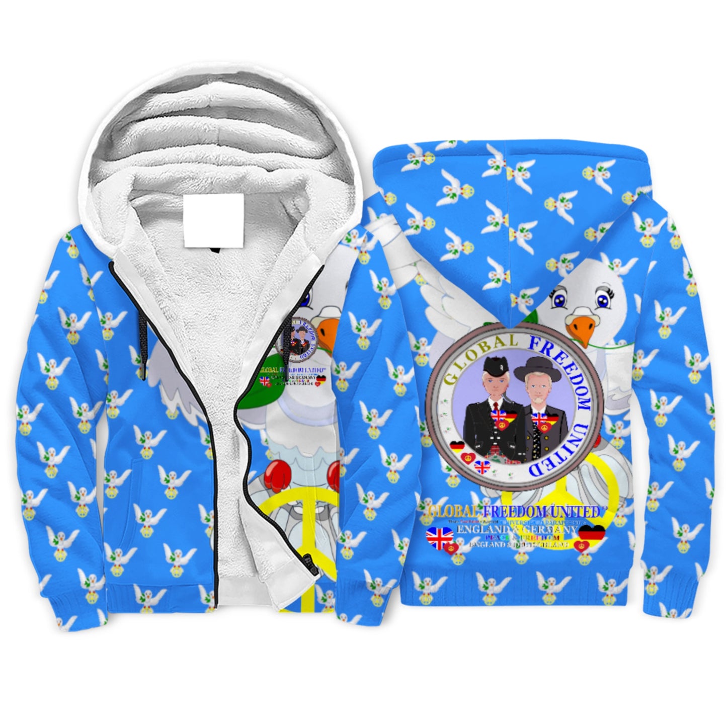 Plush Hoodie Global Freedom United Men  England & Germany Old Peace Blue