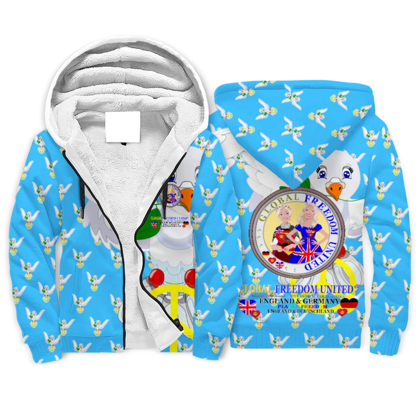 Plush Hoodie GLOBAL FREEDOM UNITED© Women England & Germany Blue