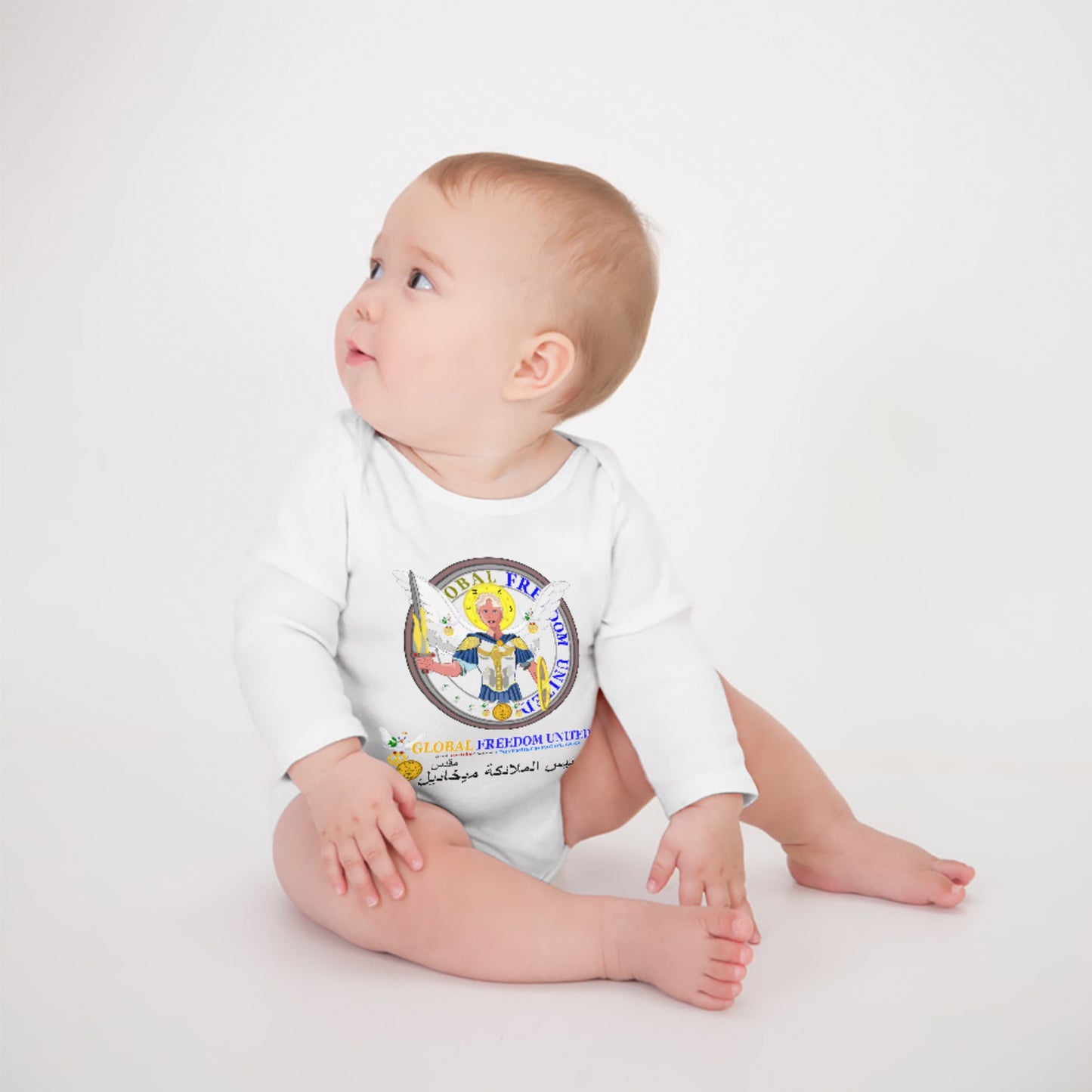 Baby Long-sleeve Bodysuit Global Freedom United Archangel Michael Arabic V1