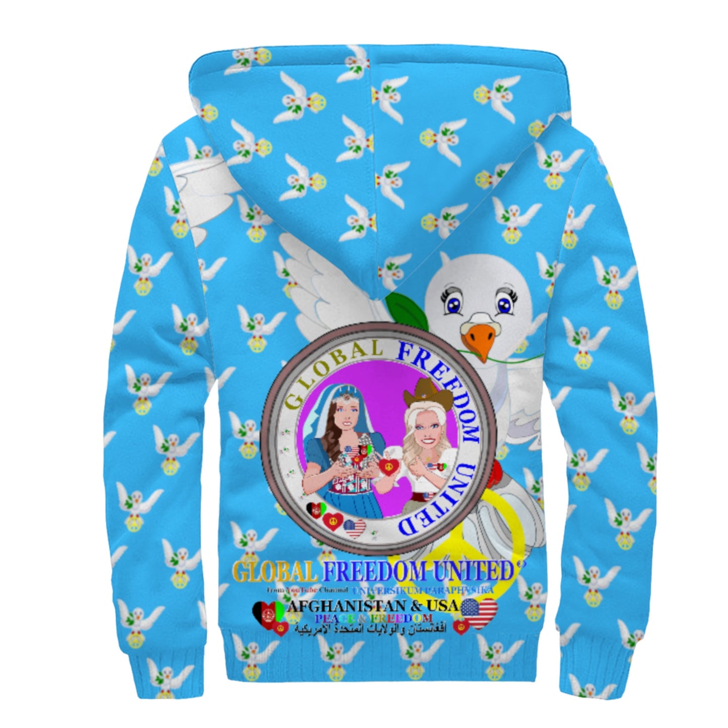 Plush Hoodie GLOBAL FREEDOM UNITED© Women AFGHANISTAN & USA Blue
